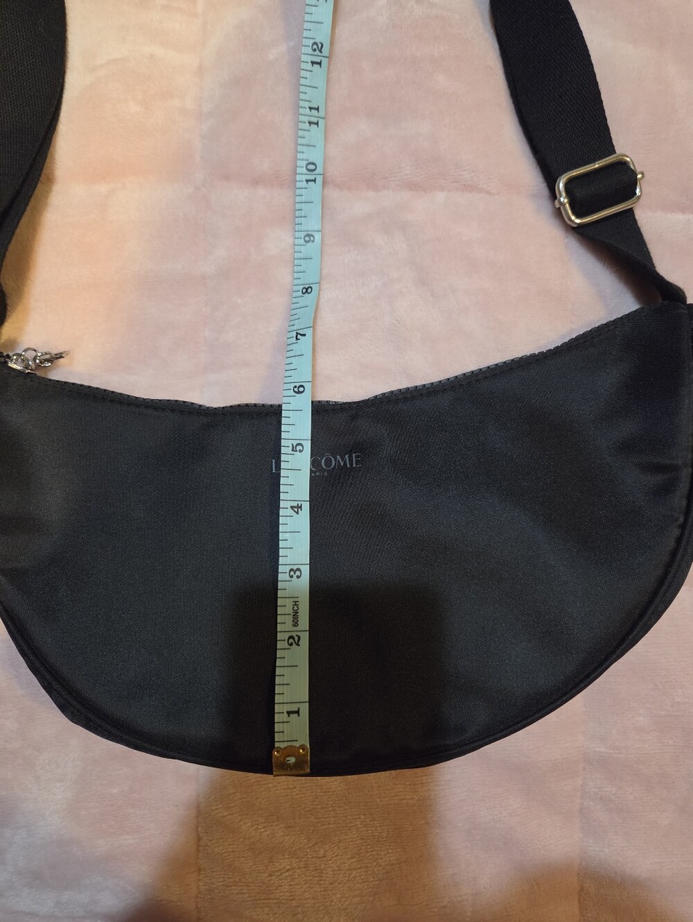 Like New Lancome Paris Black Recycled Nylon Crescent Luxury Crossbody Bag - Picture 7 of 8